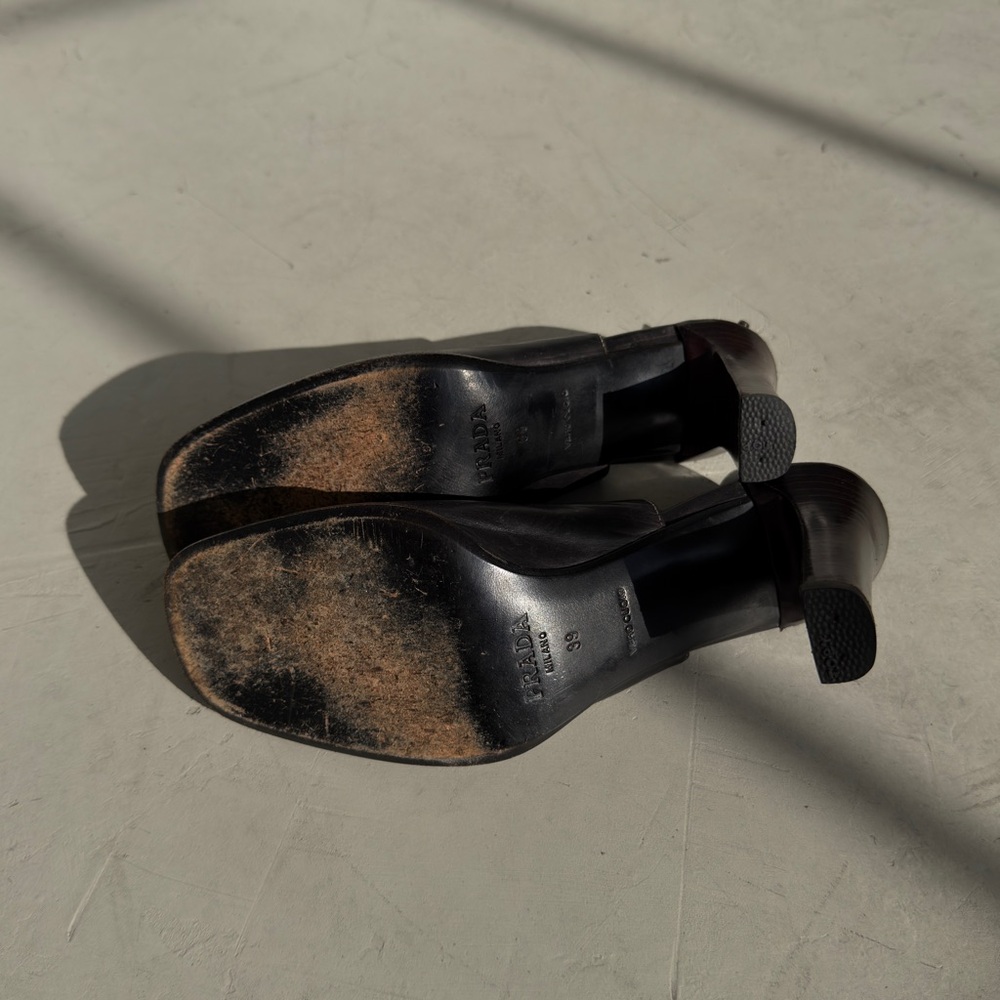 Prada Black Leather Open Toe Heels - Picture 4 of 5